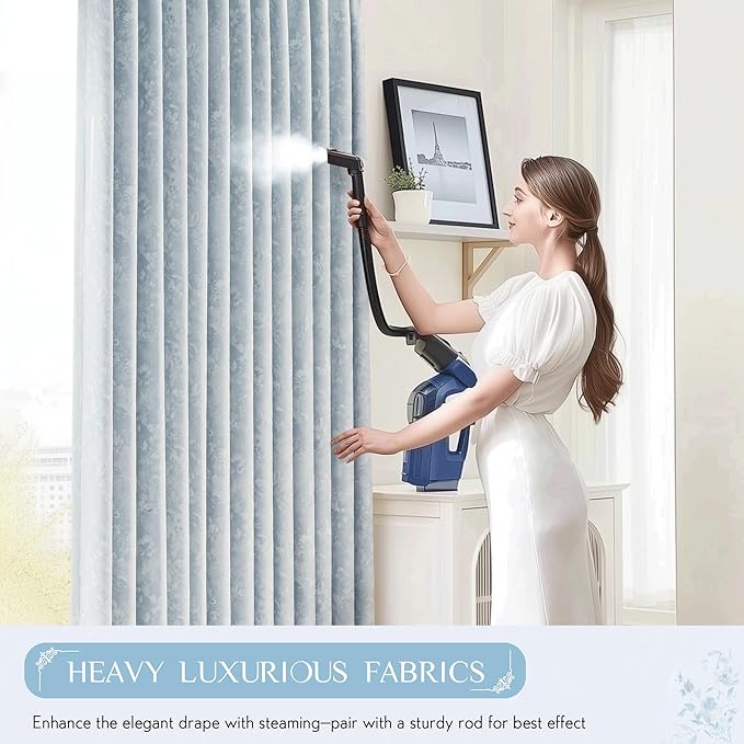 Beauoop Blue Floral Jacquard Blackout Curtains 84 Inches Long 2 Panels for Bedroom Living Room Chenille Flower Room Darkening Thermal Insulated Soundproof Rod Pocket Back Tab Window Drapes, 52x84