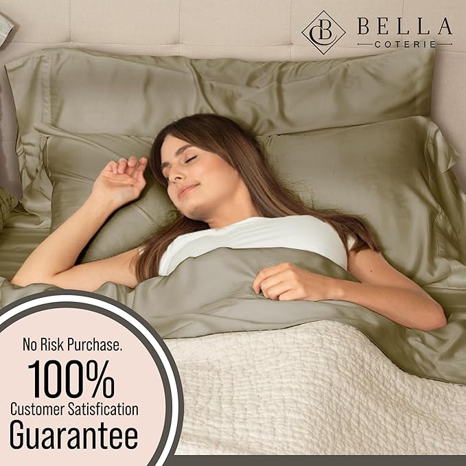 Bella Coterie Luxury Bamboo Viscose Twin XL Size Sheet Set | 100% Organically Grown | Ultra Soft | Cooling for Hot Sleepers | 18" Deep Pocket [Olive]
