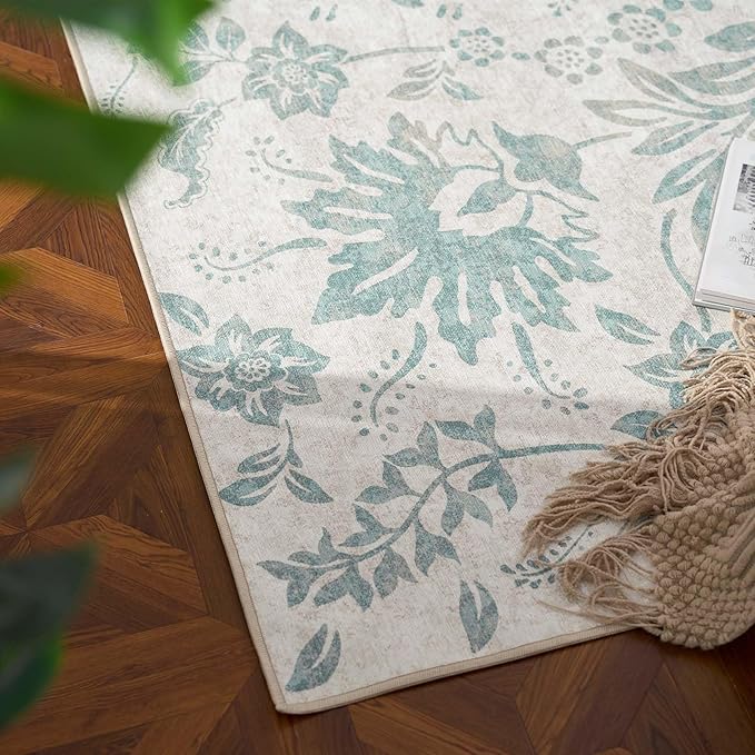 jinchan Torino Runner Rugs 2x6 Vintage-Inspired Floral Design Machine Washable Non-Slip Ultra-Thin Low Pile Rubber Backing Runner Rug for Kitchen Hallway Laundry Room Entryway