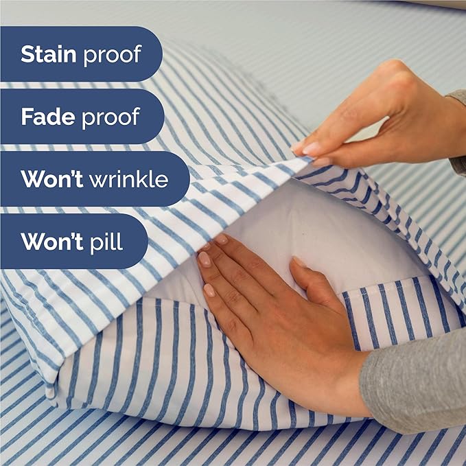 King 6 Piece Sheet Set - Cooling, Comfy & Breathable - Hotel Luxury Bedding, Includes Fitted Sheet for Women, Men, Kids & Teens - 1 Flat, 1 Fitted Sheet, 4 Pillowcases w/Deep Pockets - Blue Stripes