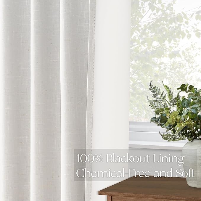 Topfinel 94 Inches Long Full Blackout Linen Curtains for Bedroom, Pinch Pleated Sound Block Curtains, Beige Decorative Elegant Farmhouse Lined Drapes 2 Panels Set for Living Room Sliding Door