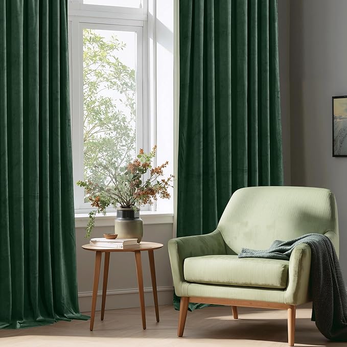 StangH Green Velvet Curtains Elegant Rod Pocket Bedroom Window Drapes Dark Green Christmas Decor Blackout Thermal Insulated for Sliding Door Living Room, W62 x L84, 2 Panels
