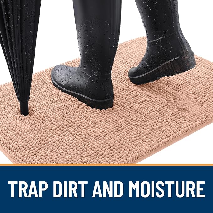 OLANLY Dog Door Mat for Muddy Paws 47x17, Absorbs Moisture and Dirt, Absorbent Non-Slip Washable Doormat, Quick Dry Chenille Mud Mat for Dogs, Entry Indoor Entryway Carpet for Inside Floor, Peach
