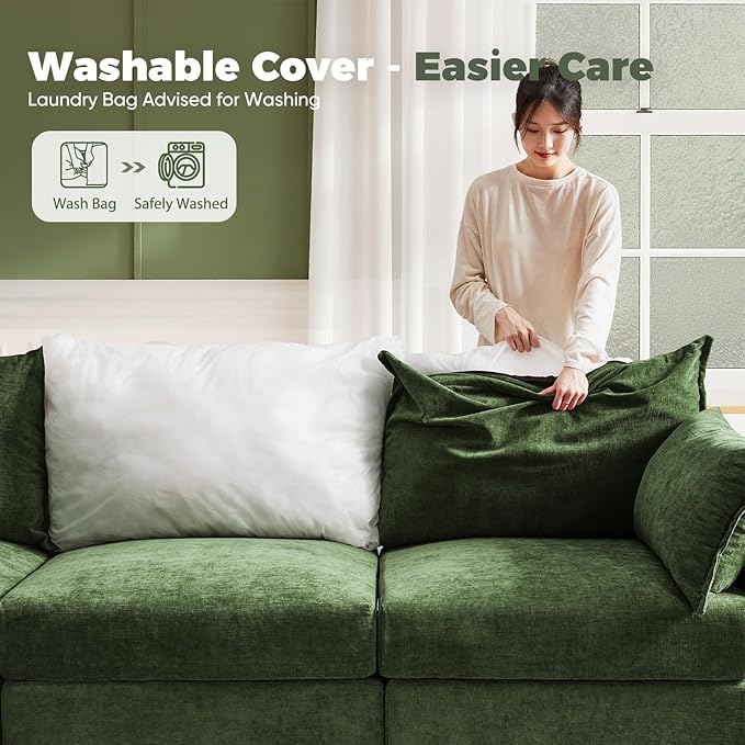 ABCASA 134.6" Luxury Modular Sectional Convertible Sofa with Storage Ottoman, L-Shape 5-Seat Oversized Comfy Couch Deep Seat with Reversible Chaise - Chenille Green