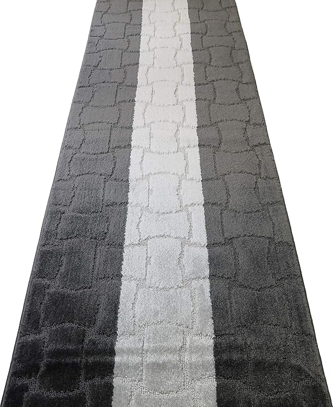 Custom Length Hallway Runner Rug,Slip Resistant,Puzzle Anthracite, 26 Inch X 19 feet, Sold and Priced Per Foot