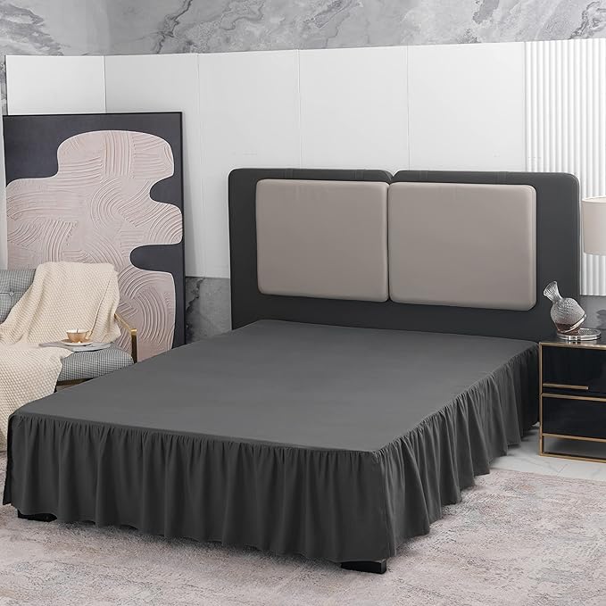 TSUTOMI Bed Skirt Full Size Ruffled Bed Skirt with Split Corners, 18 Inch Drop Dust Ruffle Bed Skirts with Platform, Gathered Style, 100% Microfiber, Black