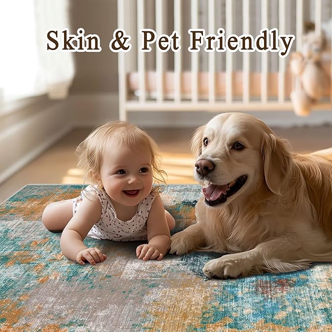 vivorug Washable Rug, Ultra Soft Area Rug 3x5, Non Slip Abstract Small Rug, Stain Resistant Rugs for Living Room Bedroom, Modern Style, Rosy Clouds