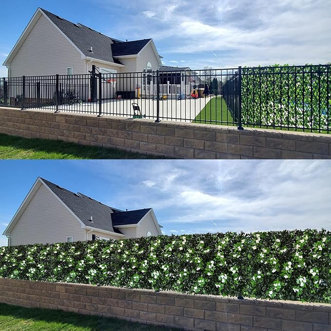 Sumery Expandable Fence Privacy Screen for Balcony Patio Outdoor,Decorative Faux Ivy Fencing Panel,Artificial Hedges (Single Sided Leaves) (1, Branches -White Fowers)