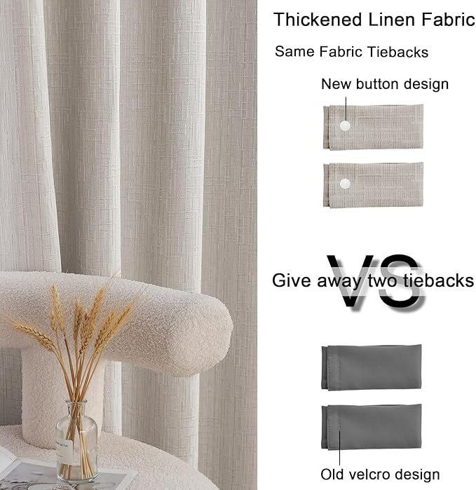 Jacquard Linen Curtains 72 inch Length 2 Panels Thick Faux Linen Blended Window Drapes Burlap Textured Curtains with Grommet for Living Room Bedroom Farmhouse (52x72 Beige) Natural