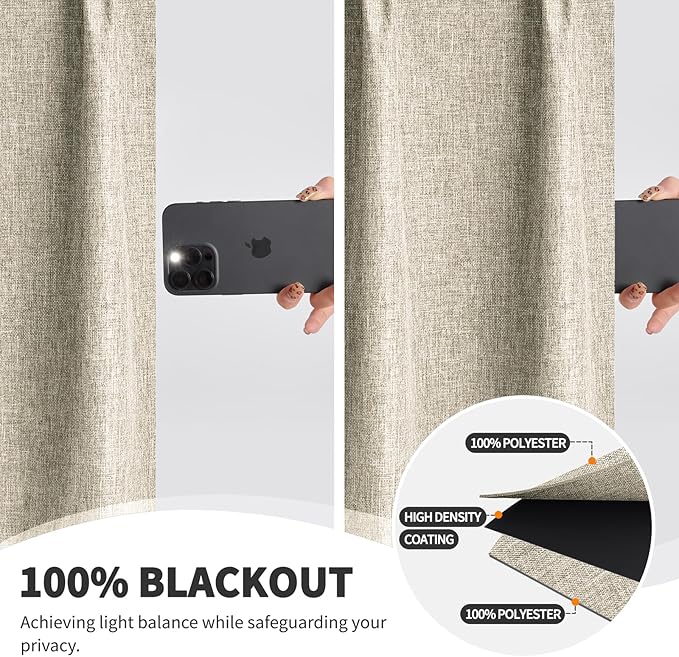 WdFour 42x45 Inch Pinch Pleated Blackout Cafe Curtains - Pack of 2, 100% Light Blocking Back Tab Drapes for Half Windows, Kitchen & Bathroom Short Curtains (Hemp Gray)