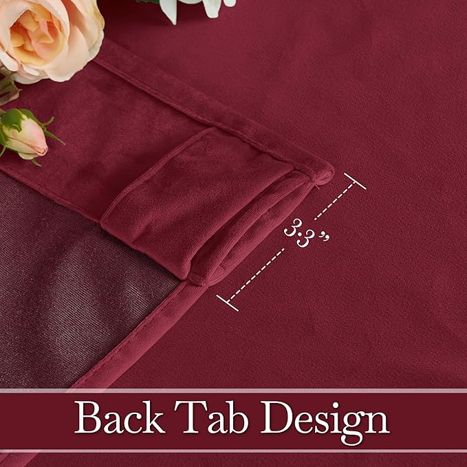 RYB HOME Burgundy Red Velvet Curtains for Christmas Decor, Soft Luxury Backdrops for Studio Theater, Back Tab Design for Bedroom Living Room, 62" W x L84 L, 2 Panels Set