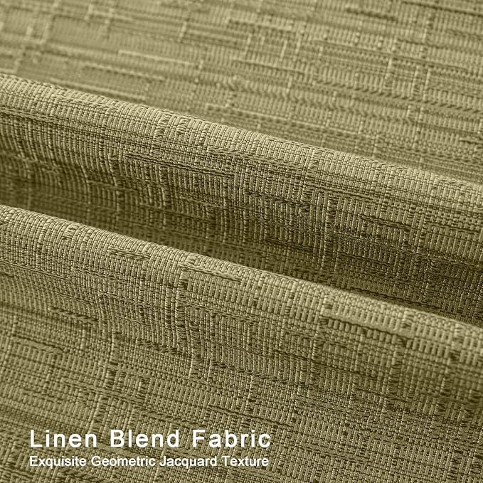 Jacquard Linen Curtains 84 inch Length 2 Panels Thick Faux Linen Blended Window Drapes Burlap Textured Curtains with Grommet for Living Room Bedroom Farmhouse (52x84 Olive Green) Natural