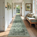 Area Rugs 2'6''x12' Washable Non-Slip, Floral Vintage Distress Print Pattern Medallion Carpet for Living Room Bedroom Dining Room, Dark Green Gray