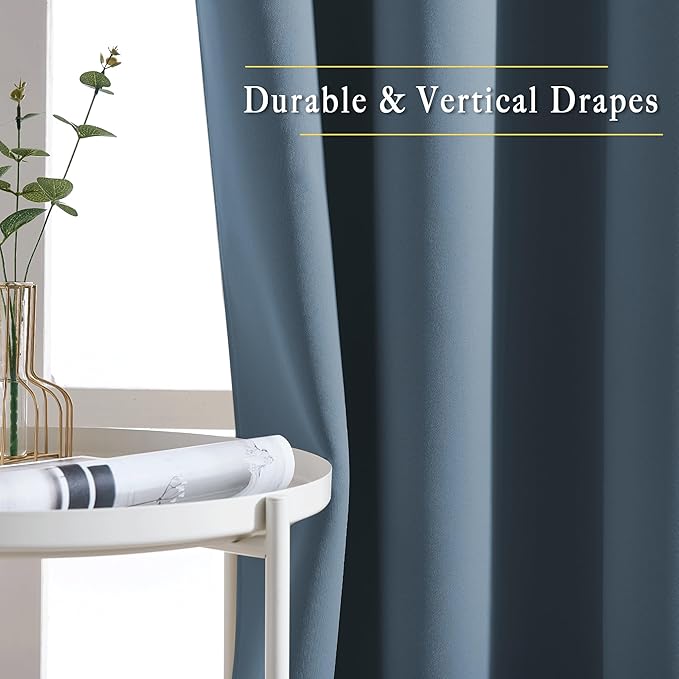 NICETOWN Smoky Blue Curtains 96 inches Long, Grommet Thermal Insulated Blackout Curtains Privacy Window Treatments for Boys Room/Living Room, W46 x L96, 2 Panels