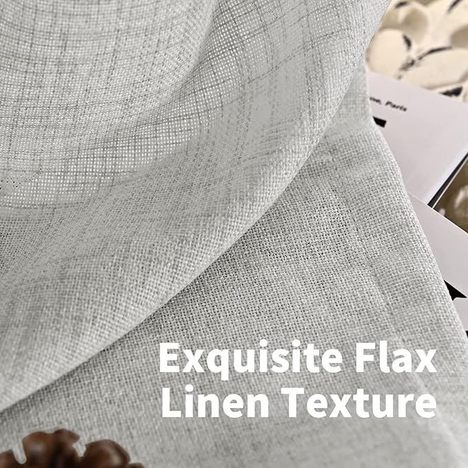 YoungsTex Light Grey Linen Curtains 80 Inches Long for Living Room, Light Filtering Textured Window Drapes with Bronze Grommet Privacy for Bedroom Office Farmhouse, 52 x 80 Inch, 2 Panels