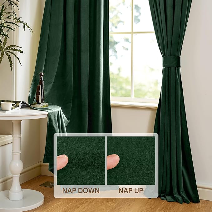 StangH Dark Green Velvet Curtains Christmas Luxury Blackout Window Panels for Bedroom Curtains Energy Efficient Thick Rod Pocket Curtain Drapes for Holiday Decor, W52 x L84, 2 Panels