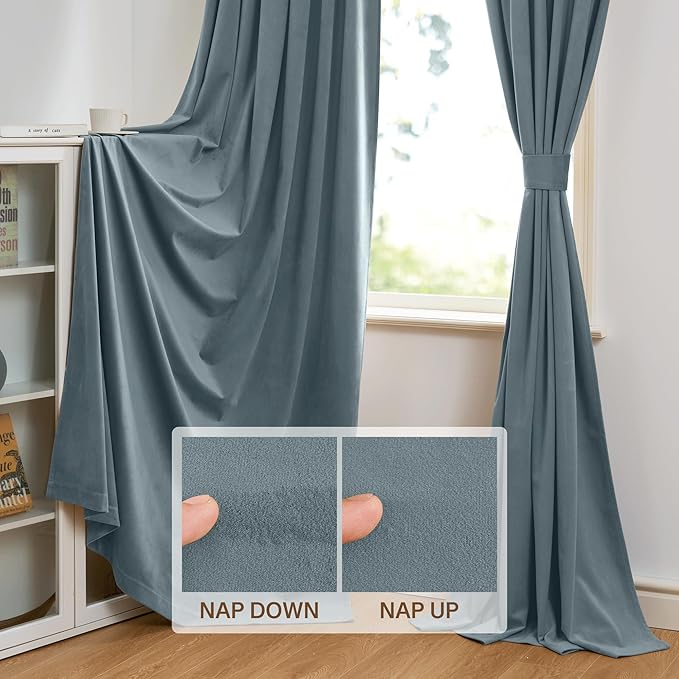 StangH Velvet Room Darkening Curtains - Stone Blue Privacy Doorway Dividers Thermal Insulated Window Curtain Panels for Nursery Bedroom/Office/Closet, W52 x L90, 2 Panels