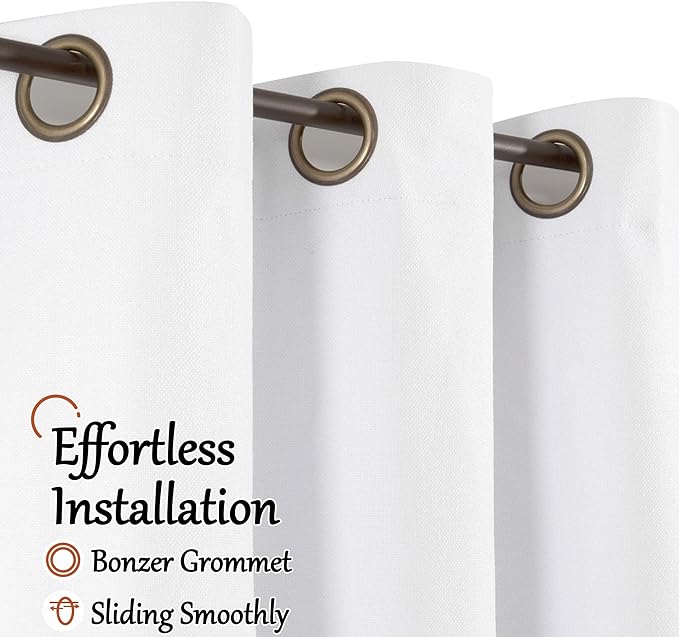 Short Blackout Curtains 45 Inch Length 2 Panels, Thermal Insulated Total Light Blocking Linen Window Curtains for Bedroom Basement Farmhouse Privacy Noise Reducing, Grommet, White, Each 52" Wide
