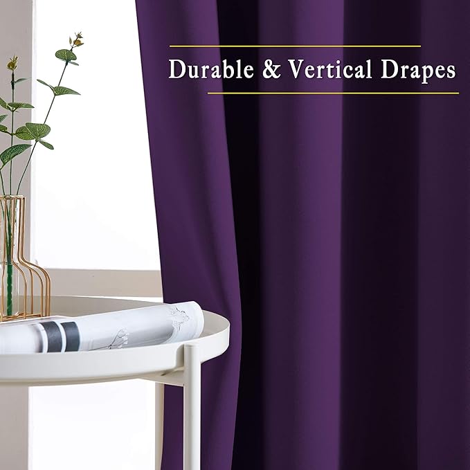 NICETOWN Room Darkening Curtains for Room Divider, Grommet Thermal Curtains Light & Sound Reducing Window Treatments for Sliding Glass Door, W66 x L110, Royal Purple, 2 Panels