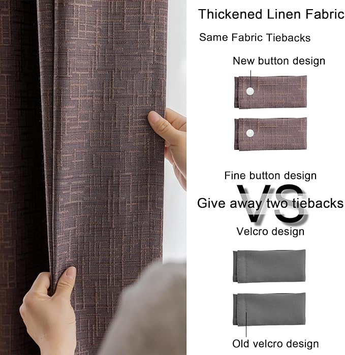 Jacquard Linen Curtains 63 inch Length 2 Panels Thick Faux Linen Blended Window Drapes Burlap Textured Curtains with Grommet for Living Room Bedroom Farmhouse (42x63 Fashion Purple) Natural