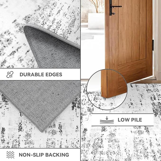 Area Rugs 8x10, Modern Abstract Machine Washable Rugs for Living Room Thin Carpet Indoor Floor Non-Shedding Carpets for Bedroom Dining Room Farmhouse Home Office | Black White