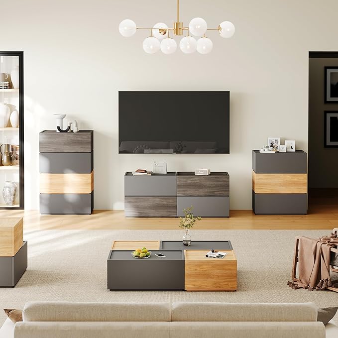 Modern Nightstand Modular Stackable Drawers Modular Storage Bedroom Furniture Set - Bedside Table, Storage Cabinet, Sofa End Table for Bedroom Living Room Hallway Entryway Black Small