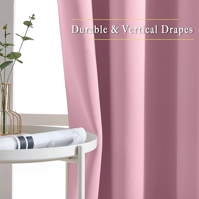 NICETOWN Crystal Pink Curtain Panels for Dining Room - Triple Weave Thermal Insulated Grommet Window Draperies and Curtains for Bedroom (Set of 2 Panels, 52 x 54 inches in Crystal Pink)
