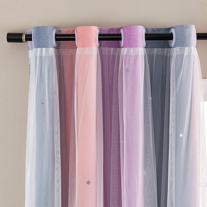 XiDi Curtains for Bedroom Decor, Rainbow GreyPinkPu-52-90