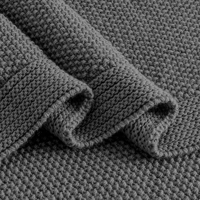 CozeCube Dark Grey Throw Blanket for Couch, Soft Cozy Cable Knit Throw for Bed Sofa Living Room, Lightweight Warm Decorative Farmhouse Christmas Blanket, 50"x60", Charcoal Grey
