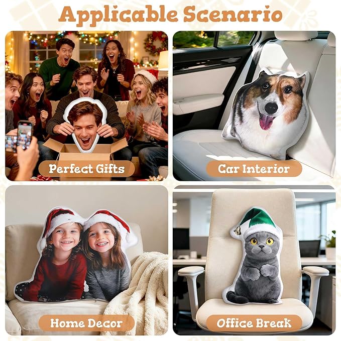 Custom4U Personalized Funny Face Pillows Customized Pet Pillow with Picture On It Double Side Print Custom Your Face Pillow (14inches)