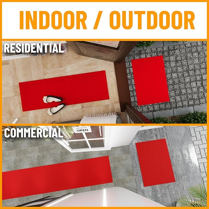 Ottomanson 2'7" x 55' Hallway Runner with Scraper Pile Extra Durable Non-Slip Rug Mat for Indoor & Outdoor Use - Ideal for Kitchen, Entryway, Patio & Garage - High-Traffic Carpet, Red