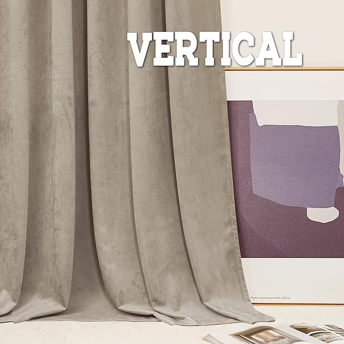 RYB Home Farmhouse Curtains Elegant Velvet, Room Darkening Privacy Shades as Window Treatment Thermal Curtains for Living Room Bedroom Dining, Camel Beige, W52 x L120 inches, Set of 2