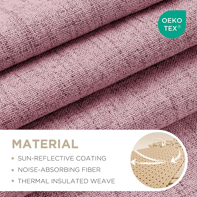 Joydeco Blackout Curtains for Bedroom - 84 Inch Long 100% Light Blocking 2 Panels Set Pink Drapes, Thermal Insulated Room Darkening Curtains, Linen Textured for Living Room, Rod Pocket & Back Tabs