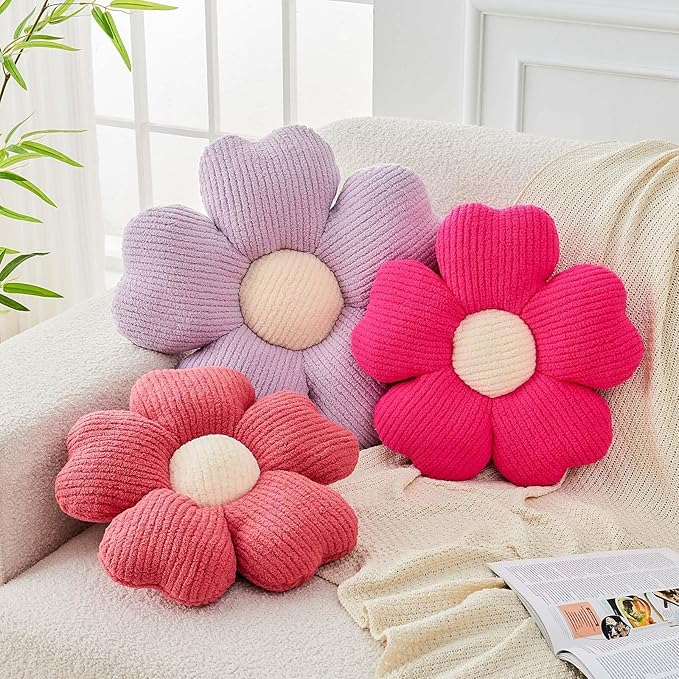 Kcvvcr Flower Throw Pillow, Cute Flower Shaped Pillow Decorative Throw Pillow for Bed Couch, Soft Daisy Pillows Floor Seating Cushion Cushions (19.6 Inch Hot Pink)