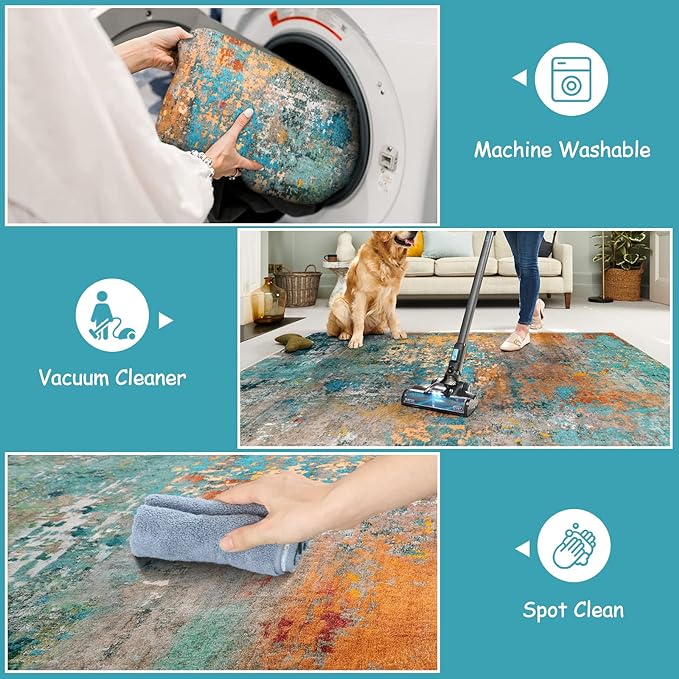 Lahome Modern Abstract Round Rug 3Ft - Colorful 3x3 Circle Rug Non Slip Kitchen Rugs Washable Front Door Mat, Contemporary Indoor Throw Small Carpet for Bedroom Entryway Foyer Sink
