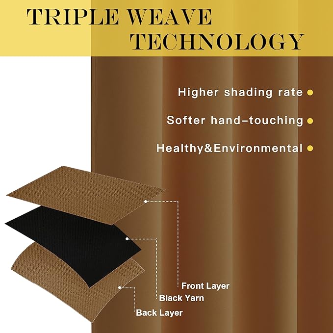 NICETOWN Blackout Curtain for Living Room 95 inch Length - Sound Reducing Grommet Thermal Insulated Room Darkening Window Treatment for Bedroom (Gold Brown, 1 Panel, W52 x L95)