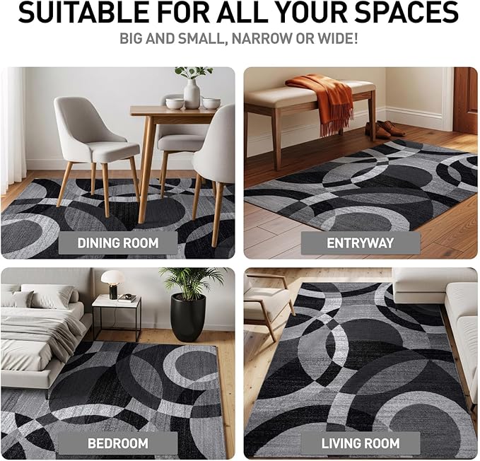 Rugshop Contemporary Abstract Circles Perfect for high Traffic Areas of Your Living Room,Bedroom,Home Office,Kitchen Area Rug 6'6" x 9' Gray