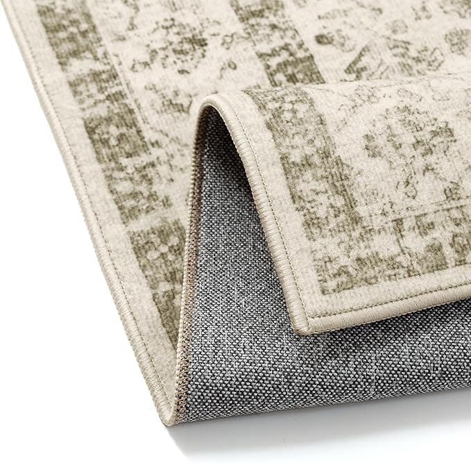 Taupe 4x6 Entryway Rug Vintage Area Carpet Indoor Office Washable Door Mat Entrance Small Low Pile Traditional Distressed Retro Accent Throw Rug Non Slip Kitchen Bathroom