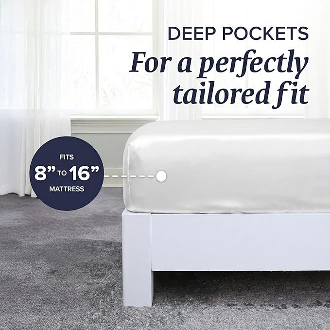 Beckham Hotel Collection King Sheet Set 100% Cotton, 500TC Luxury Sateen Bedding, 16” Deep Pocket, Moisture-Wicking, 4-Piece, White