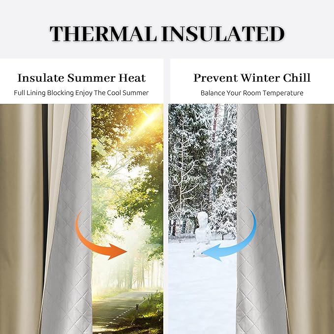 3-in-1 Layers Soundproof Fully Blackout Curtains 72 inch, Noise Canceling Thermal Insulated Back Tab Drapes for Living Room Kids Bedroom, with Hooks, Beige 50x72 Inch 1 Panel
