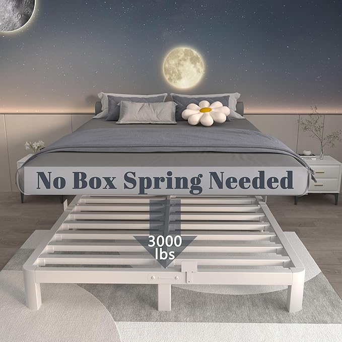 ITIMIDI 4 Inch Metal Full Size Platform Bed Frame with Metal Gaskets, Heavy Duty Steel Support 3000 LBS, No Box Spring Needed, Anti-Slip Mattress Stopper, Easy Assembly
