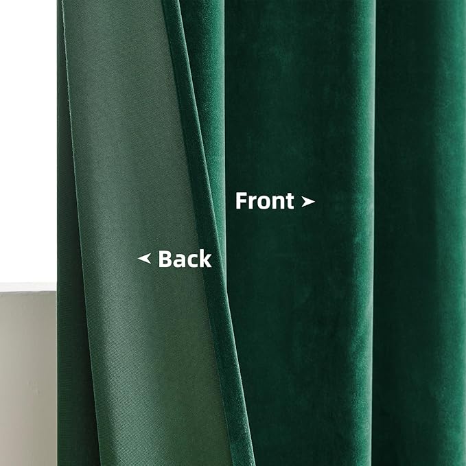 Joydeco Dark Green Velvet Curtains 84 inch Length 2 Panels Burg Set, Luxury Rod Pocket Thermal Insulated Window Blackout Curtain, Room Darkening Drapes for Living Dining Room Bedroom Privacy