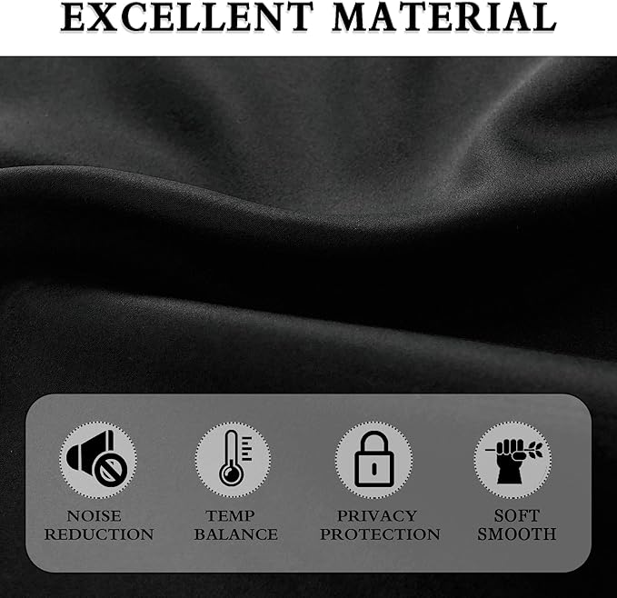 DONREN 99% Blackout Curtains for Bedroom - Thermal Insulating Blackout Rod Pocket Drapes for Small Windows (52 x 84 Inches Long,Set of 2 Panels,Black)