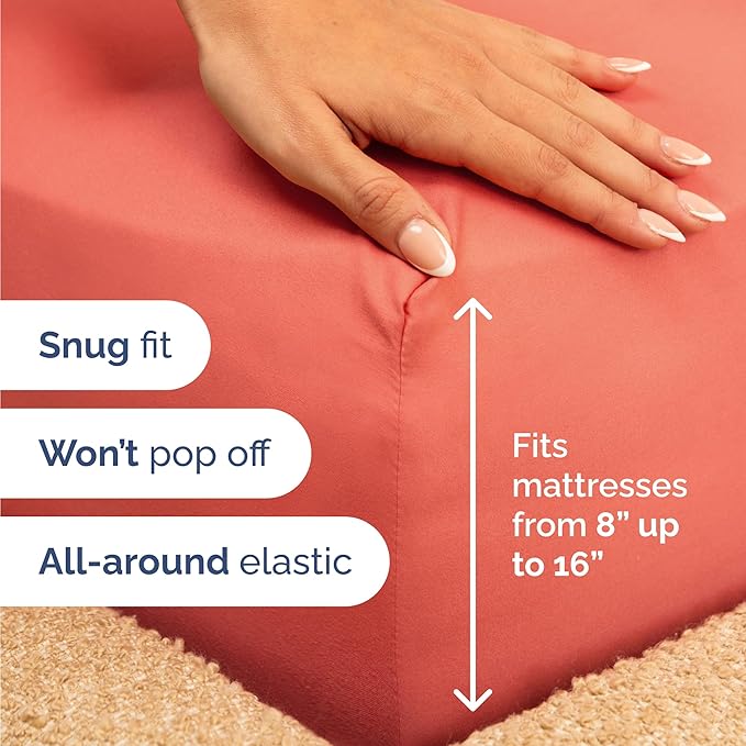 Twin 4 Piece Sheet Set - Cooling, Comfy & Breathable - Hotel Luxury Bedding, Includes Fitted Sheet for Women, Men, Kids and Teens - 1 Flat, 1 Fitted Sheet, 2 Pillowcases with Deep Pockets - Coral