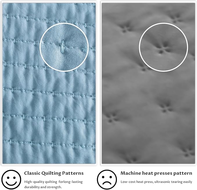 Oversized King Quilt Set 112"x106" – Soft Washed 3-Layer Lightweight California King Bedspread, Minimalist Nordic Design, All-Season Spring & Summer Quilt Set (1 Quilt + 2 Pillow Shams), Blue
