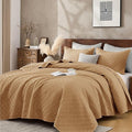 Queen Quilt Set with Shams Lightweight Quilted Bedspread Coverlet Thin Comforter Bed Cover Vintage Washed Quilted Blanket for All Season, Brushed Microfiber Diamond Stitching, Brown, 88"x92"