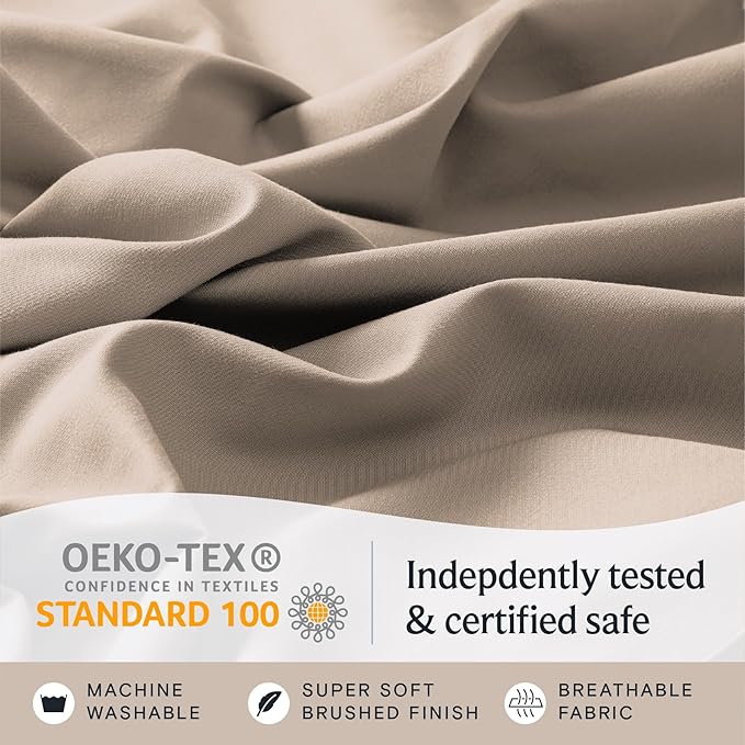 LuxClub 3 PC Twin XL Sheet Set, Deep Pockets Wrinkle Free Cooling Bed Sheets Hotel Bedding for Women, Men, Kids & Teens, Includes 1 Fitted Sheet, 1 Flat Sheet and 1 Pillowcase-Silky Soft Light Khaki