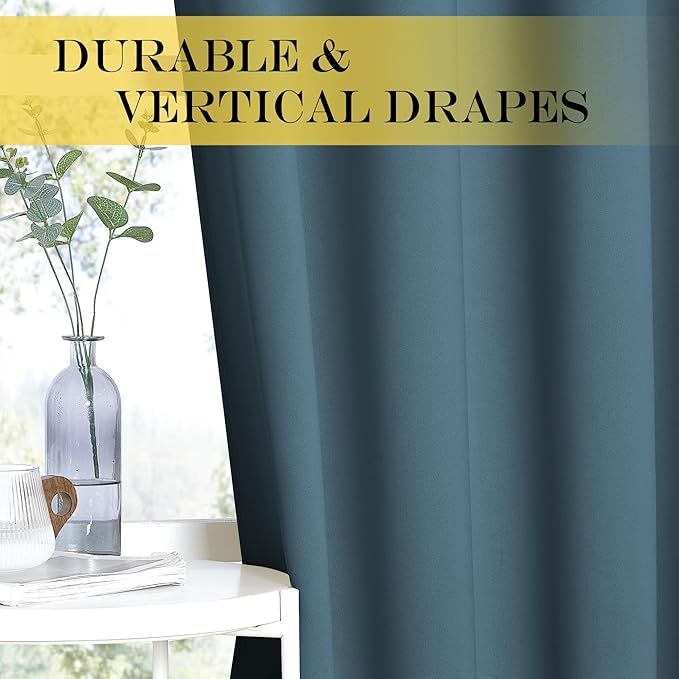 NICETOWN Blackout Curtain Panel 63 inch Long for Window - Thermal Insulated Solid Grommet Blackout Drape for Bedroom Living Room Kitchen (Single Panel, 52W x 63L, Smoky Blue)