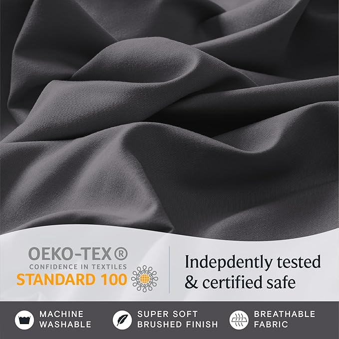 LuxClub 5 PC Split King Sheet Set, Deep Pockets Wrinkle Free Cooling Bed Sheets Hotel Bedding for Women, Men, Includes 2 Fitted Sheet, 1 Flat Sheet and 2 PillowcasesDark Grey
