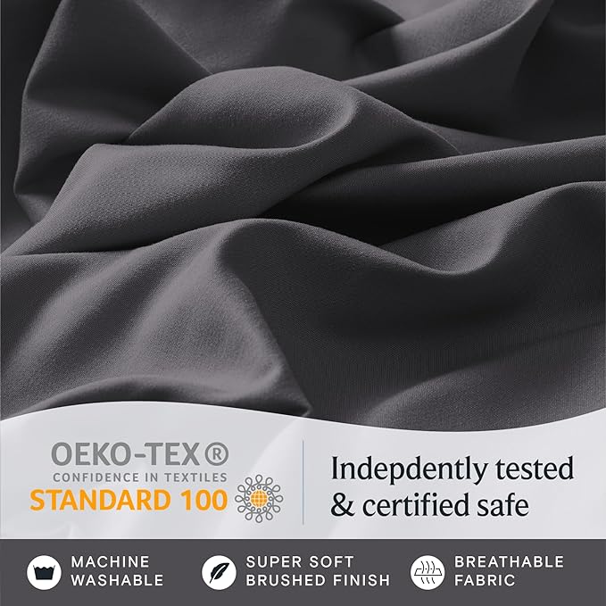 LuxClub 4 PC King Sheet Set, Deep Pockets Wrinkle Free Cooling Bed Sheets Hotel Bedding for Women, Men, Includes 1 Fitted Sheet, 1 Flat Sheet and 2 Pillowcases-Silky Soft Dark Grey